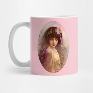 Vintage Style Portrait of Beautiful Woman with Flowers Mug